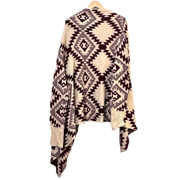 KATE collection Womens Sweater Cardigan Aztec Open Front Wrap Red & Cream Medium - Picture 2 of 4